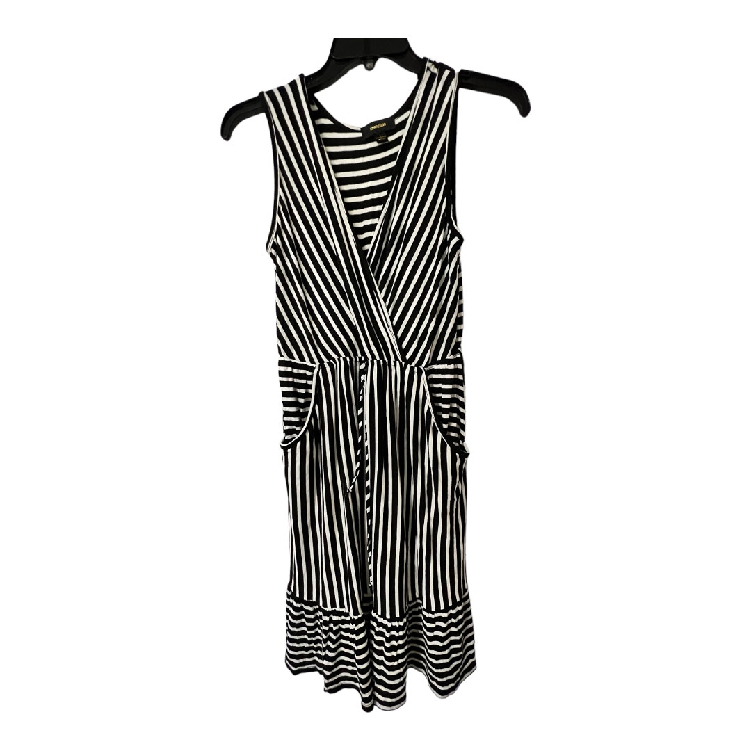Espresso Womens Dress Size Large Midi Black And White Stripes Plunge V-Neck